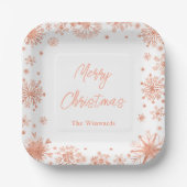 Roos Gouden Sneeuwvlokken Kerstfeest Papieren Bordje (Voorkant)