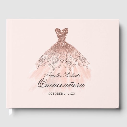 Roos Gouden Sparkle Dress Quinceanera Gastboek Gastenboek (Voorkant)