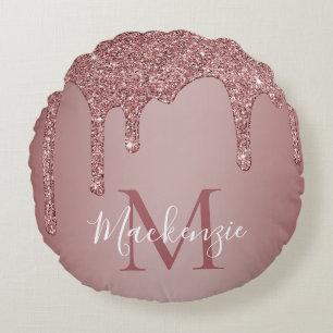 Roos Gouden Sparkle Glitter Drips Monogram Baby Rond Kussen