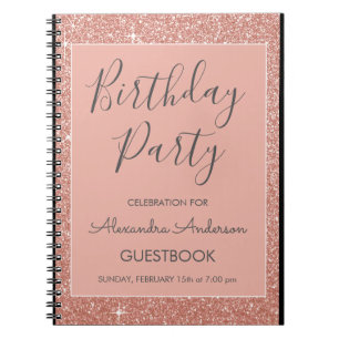 Roos Gouden Sparkle Glitter Verjaardagsfeest gaste Notitieboek