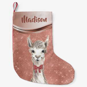 Roos Gouden Sparkle Llama  Gepersonaliseerd Kleine Kerstsok