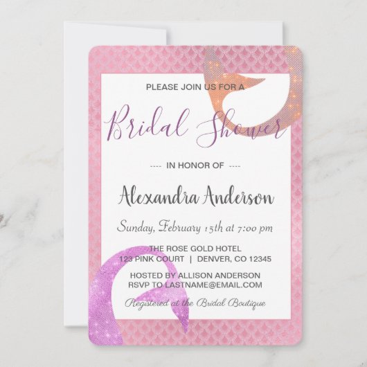 Roos Gouden Sparkle Zeemeermin Bruids Douche Uitno Kaart (Voorkant)