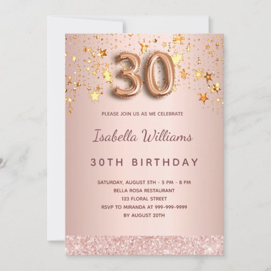 Roos gouden sterren 30e verjaardag kaart (Voorkant)