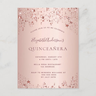 Roos gouden sterren in Quinceanera Briefkaart
