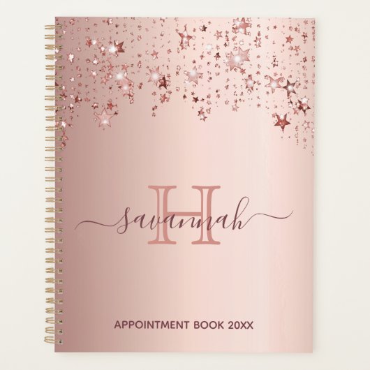 Roos gouden sterren roze Sparkle Monogram Planner (Voorkant)
