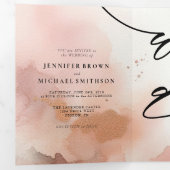 Roos gouden stof Waterverf monogram uitnodigen Drieluik Kaart (Binnenzijde eerst)