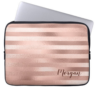 Roos gouden strepen, naam of monogram, vs 2 laptop sleeve