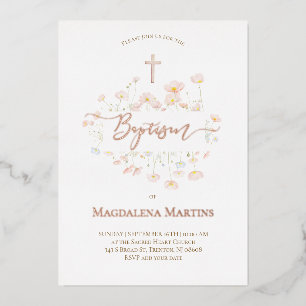 roos gouden tekst Doop delicate bloemen Folie Uitnodiging