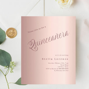 Roos gouden typografie budget Quinceanera uitnodig
