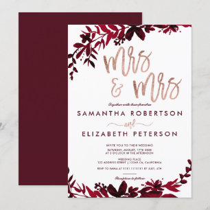 Roos gouden typografie Floral rood lesbisch bruilo Kaart