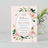 Roos Gouden Vlinder Bloemen Ballerina Kids Verjaar Folie Uitnodiging (Staand Voorkant)