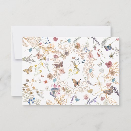 Roos gouden vlinder tuin bruiloft reactie Kaart (Achterkant)