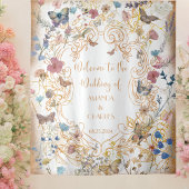 Roos gouden vlinder tuin bruiloft wandkleed