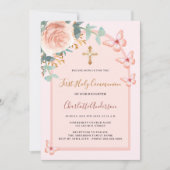 Roos gouden vlinders bloemenboog Eerste Communie Kaart (Voorkant)