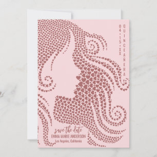 Roos gouden vrouw silhouet in harten quinceañera save the date