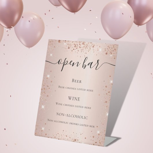 Roos gouden vuile glitter sparkles script menu reclamebord met voetstuk