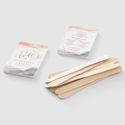 Roos Gouden Waterverf Geometrisch Huwelijksprogram Handwaaier (Niet-gemonteerd)