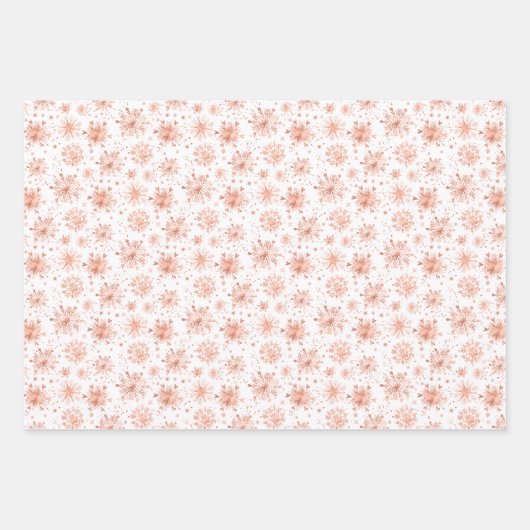 Roos Gouden Winter Sneeuwvlokken op White Pattern Inpakpapier Vel (Voorkant)