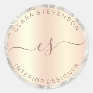 Roos gouden witte, meetbare binnenhuisontwerper ronde sticker