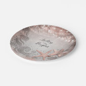 Roos gouden zeester tropische strand bruiloft papieren bordje (Gekanteld)