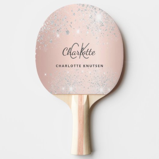 Roos gouden zilverglitter monogram tafeltennisbatje (Voorkant)