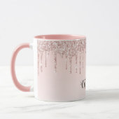Roos gouden zwarte glitter monogram initiaal scrip mok (Links)