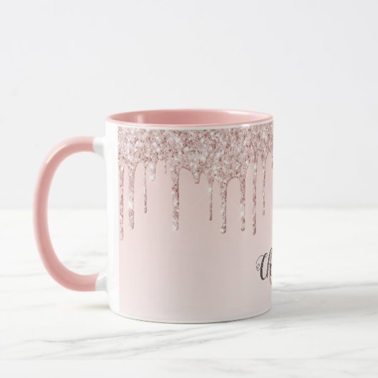 Roos gouden zwarte glitter monogram initiaal scrip mok (Links)