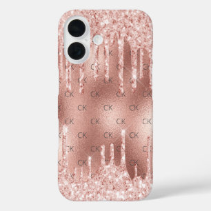 Roos gouden zwarte monogram initiaal iPhone 16 hoesje