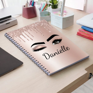 Roos gouden zwarte roze monogram Glitter Eyelashes Notitieboek