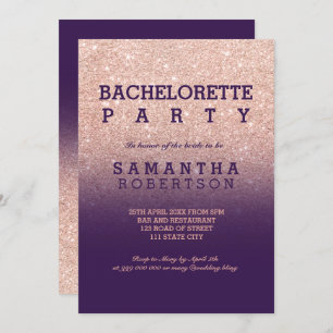 Roos goudfaux glitter paarse bachelorette kaart