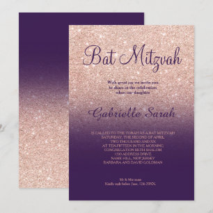Roos goudfaux glitter paarse ombre Bat Mitzvah Kaart
