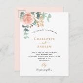 Roos goudflorale eucalyptusbruinroze bruiloft briefkaart (Voorkant / Achterkant)