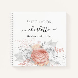 Roos goudflorale zilverfoliën notitieboek