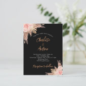 Roos goudflorals boho uitnodiging briefkaart (Staand voorkant)