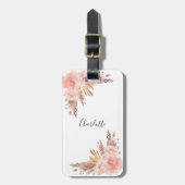 Roos goudfloranje witte naam bagagelabel (Voorkant verticaal)