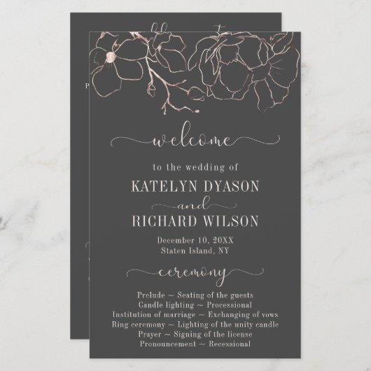 Roos goudflorsilhouette Weddenprogramma (Voorkant / Achterkant)