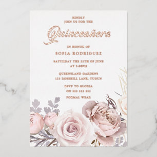 Roos Goudfolie Blush Flowers Quinceanera Party Folie Uitnodiging