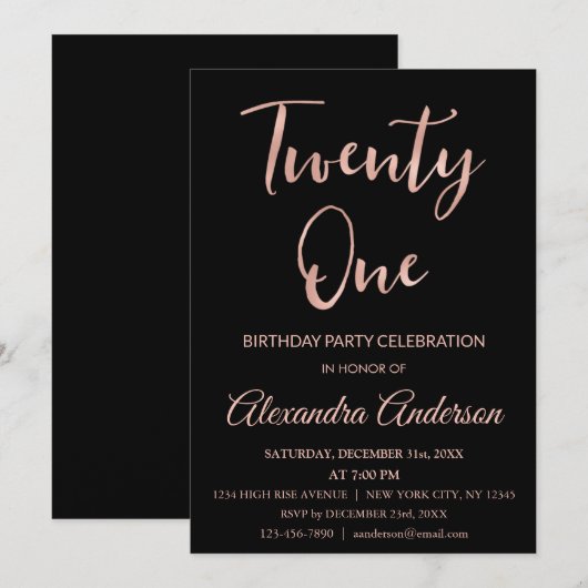 Roos Goudfolie Eenentwintig 21e Verjaardag Kaart (Voorkant / Achterkant)