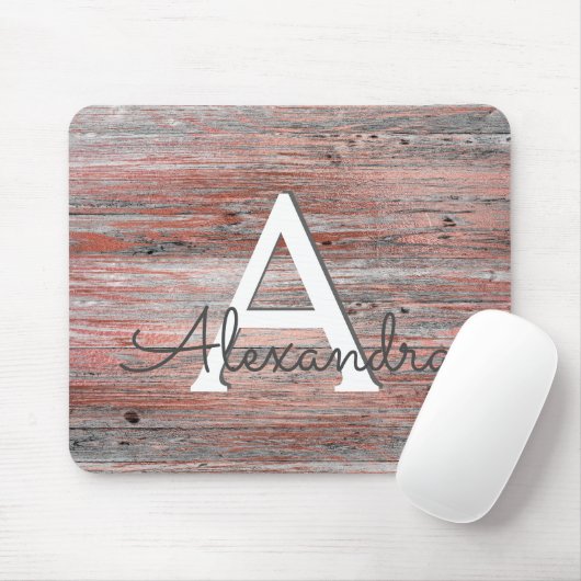 Roos goudfolie en rustiek houtmonogram muismat (Met muis)