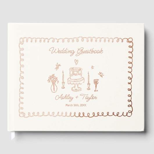 Roos goudfolie grillige leuke bruiloft gastenboek (Voorkant)