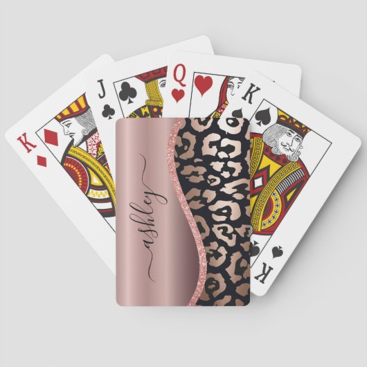 Roos goudfolie luipaard print pokerkaarten (Achterkant)