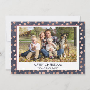 Roos goudfolie - Navy Blue Christmas Family Foto Feestdagenkaart