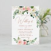 ROOS GOUDFOLIE Roze Bloemen Huwelijk Folie Uitnodiging (Staand Voorkant)