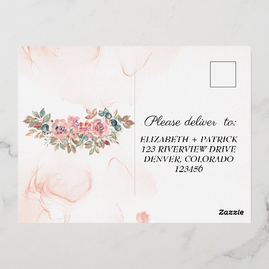 Roos goudfolie rsvp bruiloft folie feestdagen briefkaart (Achterkant)