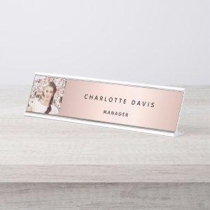 Roos goudfoto monogram modern elegant bureau naambordje