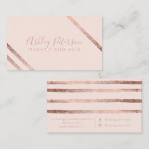Roos goudgeometrische stripe roze make-up typograf visitekaartje