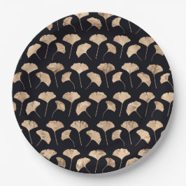 Roos goudginko verlaat zwarte achtergrond papieren bordje