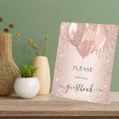 Roos goudglitter blush glitter gastenboek reclamebord met voetstuk