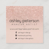 Roos goudglitter blush roze vierkante visitekaartje (Achterkant)