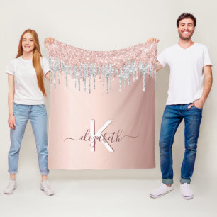 Roos goudglitter blush spargel zilvermonogram fleece deken